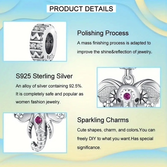 Women’s 925 Sterling Silver Elephant Charm/Pendant with Sparkling Zirconia - NWT - Picture 7 of 7